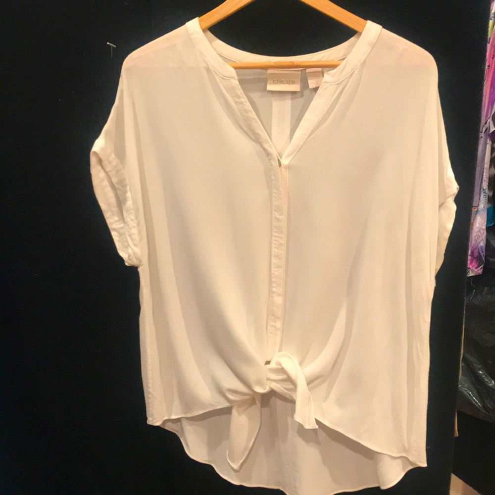 Chicos size 2 (10-12 or L) cream rayon tie front top